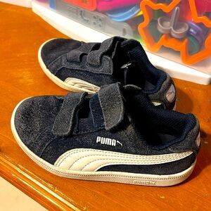 Puma Kids Navy Suede Sneakers with White Formstripe